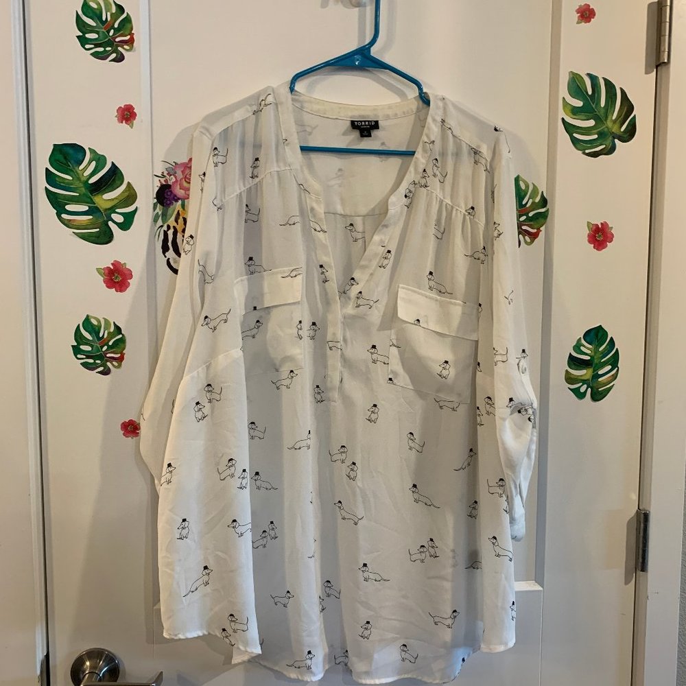 Harper - Ivory Dog Print Georgette Blouse 3/4th Sleeve